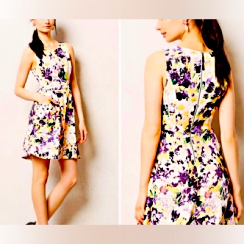 Anthropologie Maeve Neon Abstract Floral Sleeveless Fit & Flare Dress